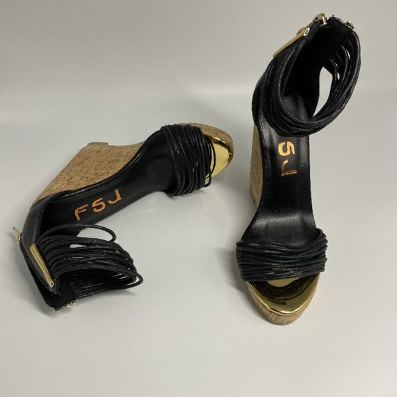 FSJ Women  Platform Cork Wedge High Heel Ankle - Picture 3 of 11